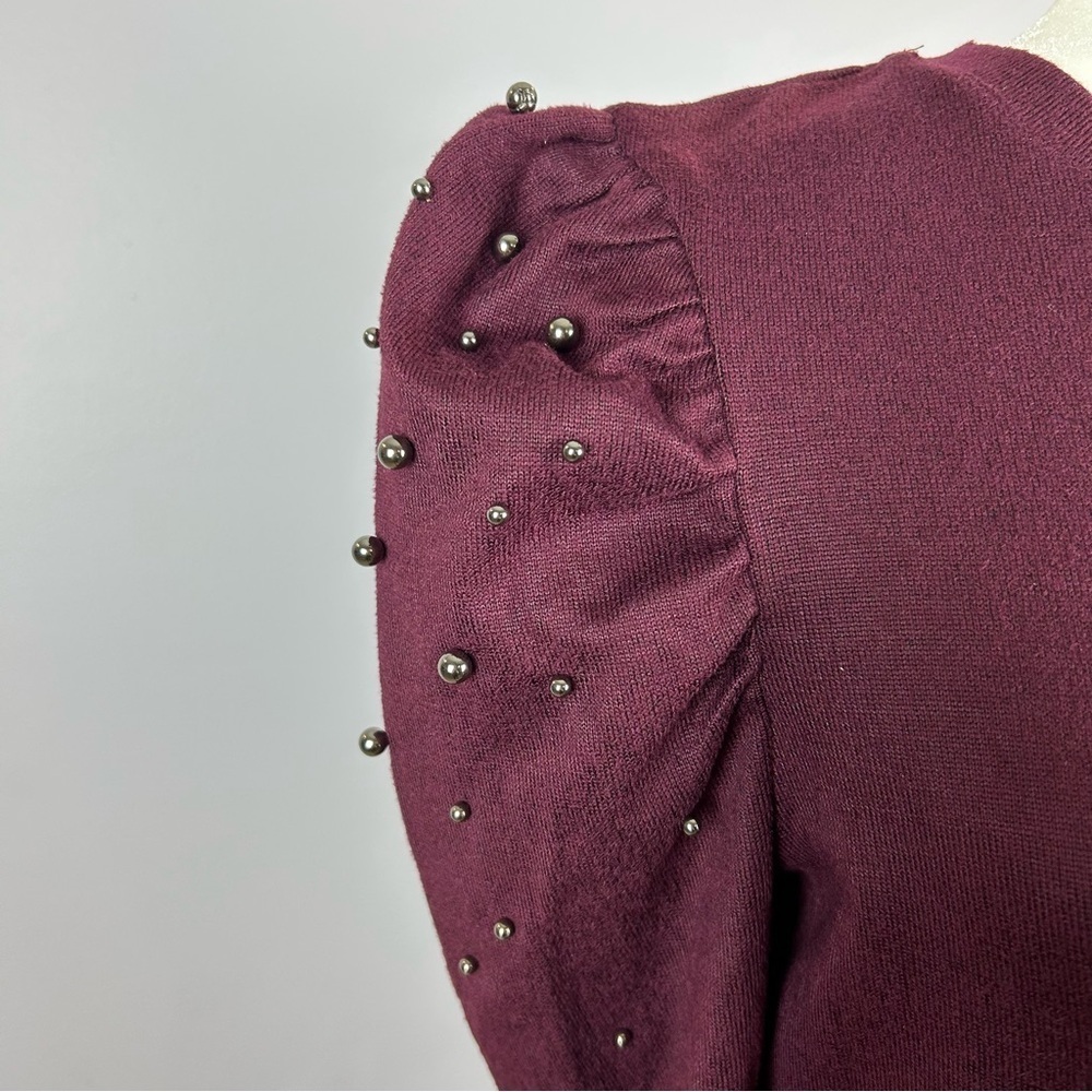 Reitmans Rock & Shine Embellished Plum Sweater - Pearls on Puff Sleeves Size M - Picture 7 of 11